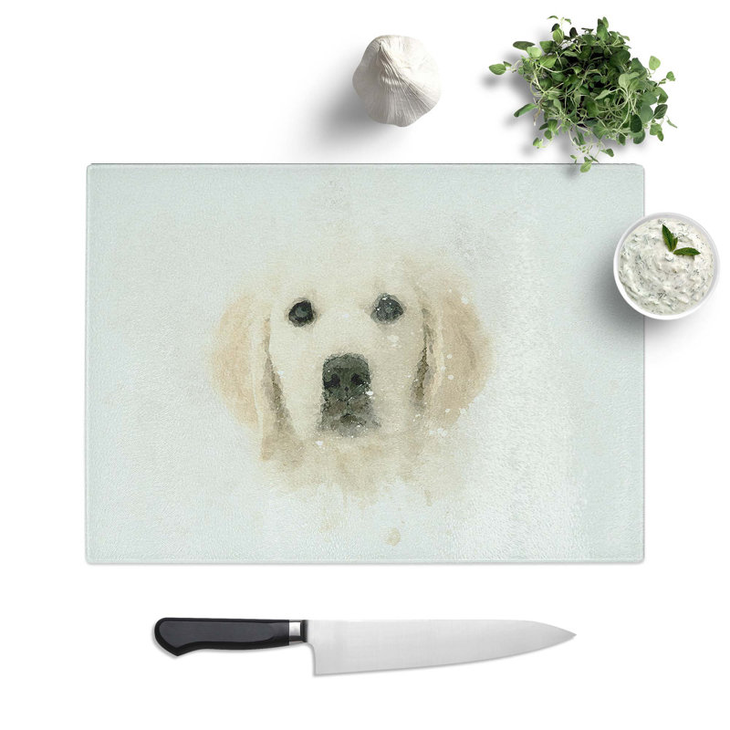 Glass Golden Retriever Puppy in Abstract Chopping Board, 39 cm W x 28.5 cm L