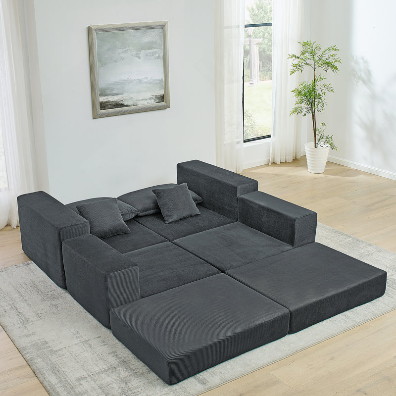 Canapé modulaire en nuage modulaire, canapé rembourré en L moderne avec repose-pieds amovible, canapé-lit à siège profond avec coussins décoratifs pour salon, appartement, petit espace, gris
