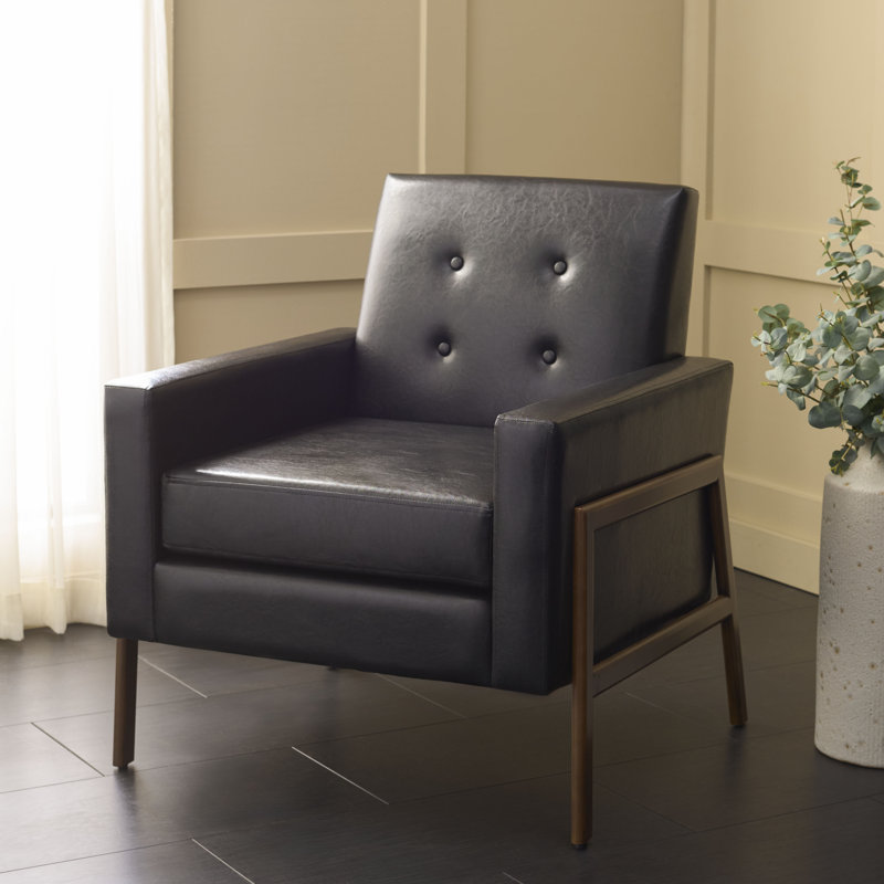 Manriquez Faux Leather Armchair, Black Faux Leather