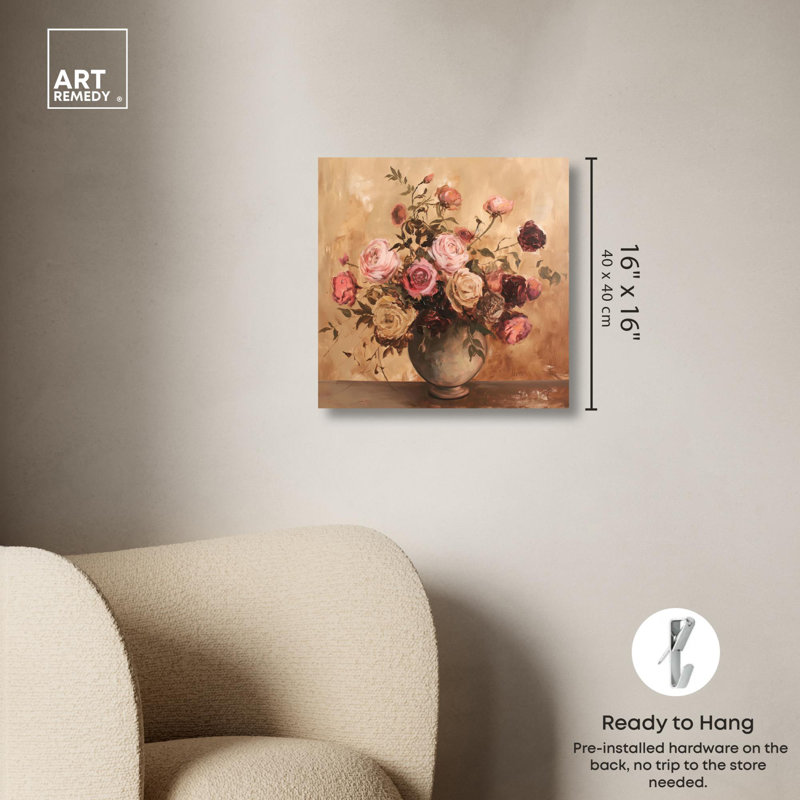 Art floral glamour sur toile bourgogne, Toile tendue, H 16 po x l 16 po