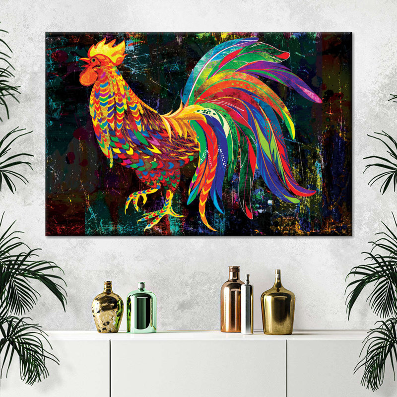 Impression sur toile multicolore coq abstrait, H 36 po x l 24 po x P 1,25 po