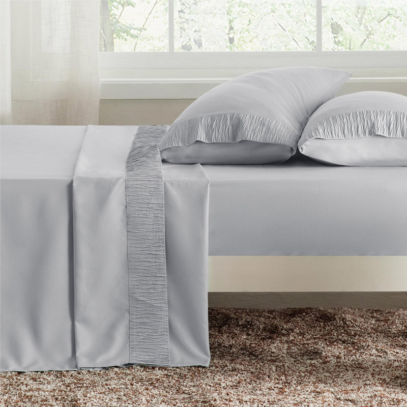 Polyester Microfiber Sheet Set, Queen Sheet Set with 2 Pillowcases, Light Gray