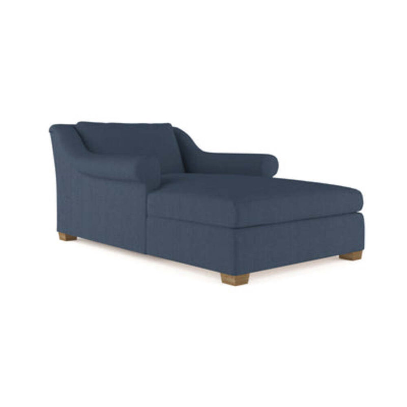 Thompson Chaise Lounge, Plush Velvet Blue Print, Weathered