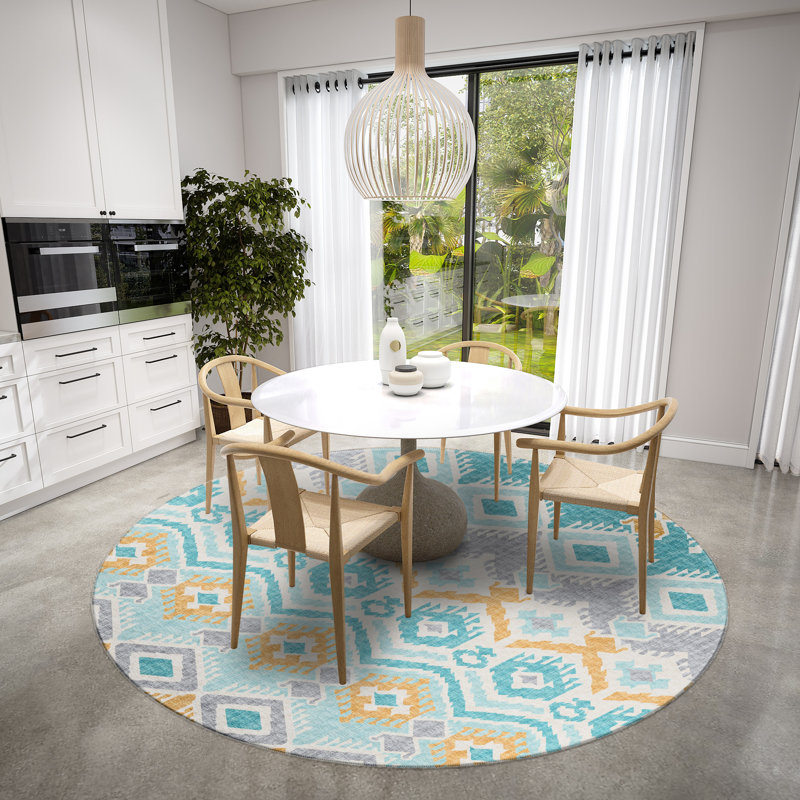 Chenille Washable Ikat Indoor / Outdoor Rug, Round 8'