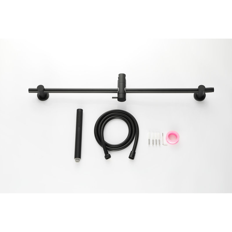 Douche à main noir mat avec boyau de 59 pouces, barre coulissante de 28 pouces et barre de boyau d'arrosage réglable en hauteur