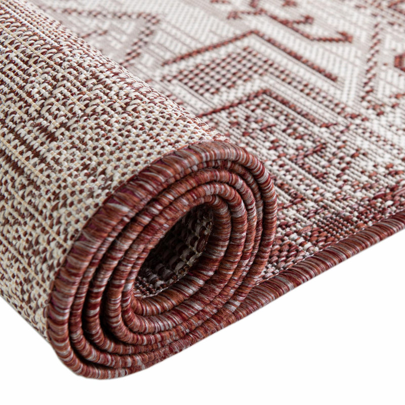 Outdoor Chand Area Rug Brick Color, Round 5'3"