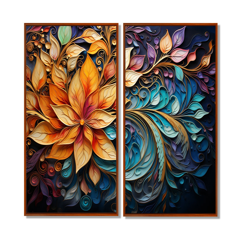 Art indien coloré et mystique Rangoli I - art mural multicolore, 40" H x 40" W, Impression encadrée flottante, Brown