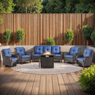 Wendye 6-Piece Wicker Patio Furniture Set With Rattan Chairs, Fire Pit & Sofa