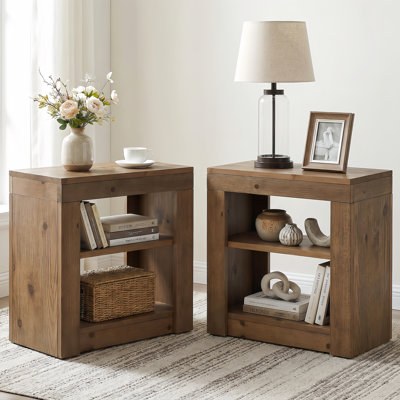 Table de bout en bois massif de 24 po avec 2 tablettes ouvertes, table d'appoint / table de chevet Modern Farmhouse, table d'appoint rustique pour le salon et la chambre à coucher