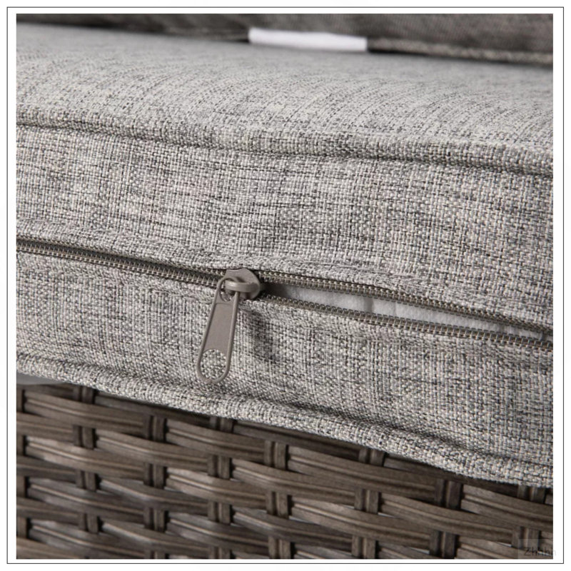 Ensemble de conversation de patio en osier 2 pièces avec coussins gris et table basse, Grey Cushion/Black Frame