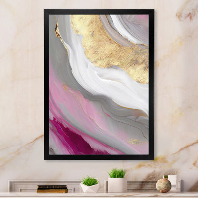 Rose et marbre doré abstrait VI - peinture sur toile