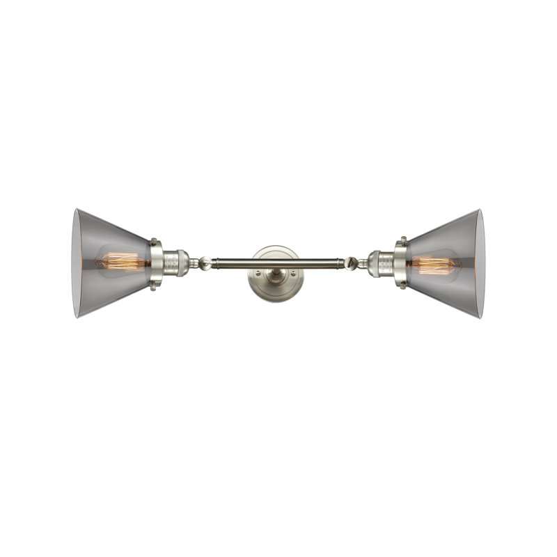 Applique murale articulée à 2 lumières à intensité variable Castine, H 11 po x l 18 po, Fumée, Nickel satiné brossé