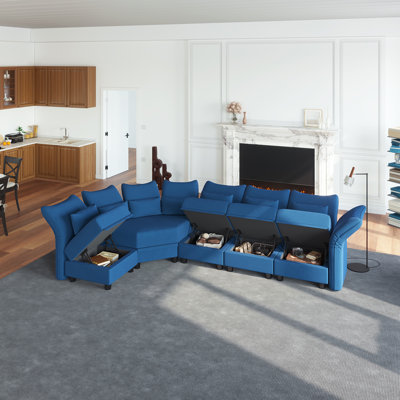 Canapé et méridienne modulaire en velours de 130 po Harlaii