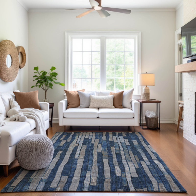 Premium Machine Washable Kumbhar AMF1301 Stripes Rug, Rectangle 3' x 5'