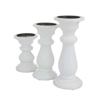 3 Piece Wood Tabletop Candlestick Set