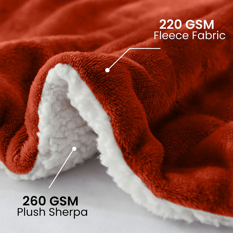 Super Soft Sherpa Fleece Blanket – Reversible Cozy Throw, 240 GSM, Rust, 150 cm x 130 cm