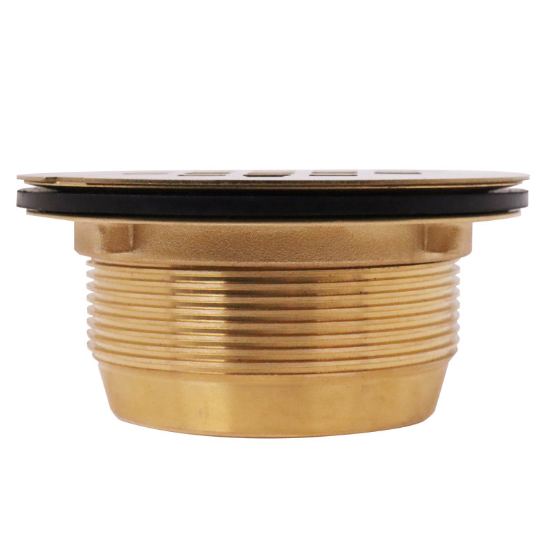 4-1/4" Square Grate Shower Drain Cover with 2" Brass Drain Pipe, Polished Brass