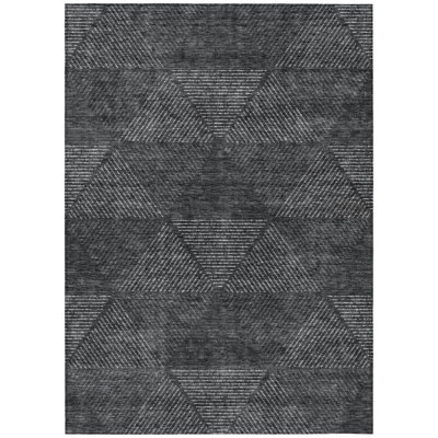 8' X 10' Charcoal Gray Geometric Washable Indoor Outdoor Area Rug