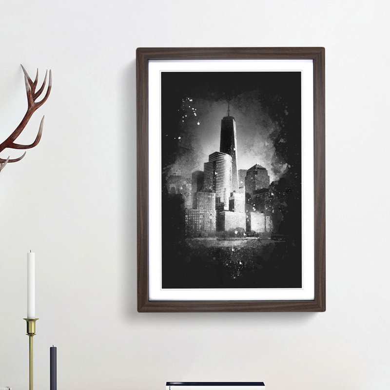 Freedom Tower In New York City - Single Picture Frame Painting on MDF, Walnut Framed, 45cm H x 33cm W x 2cm D