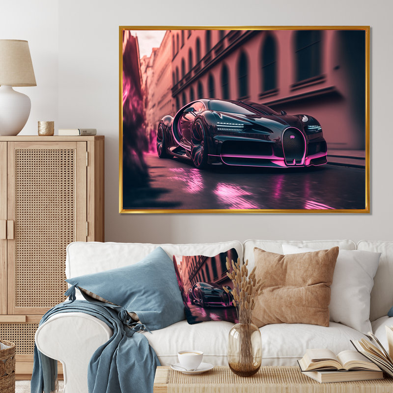 «Visionary Bugatti Design» en noir et magenta II, reproduction sur toile, H 16 po x l 32 po x P 1 po