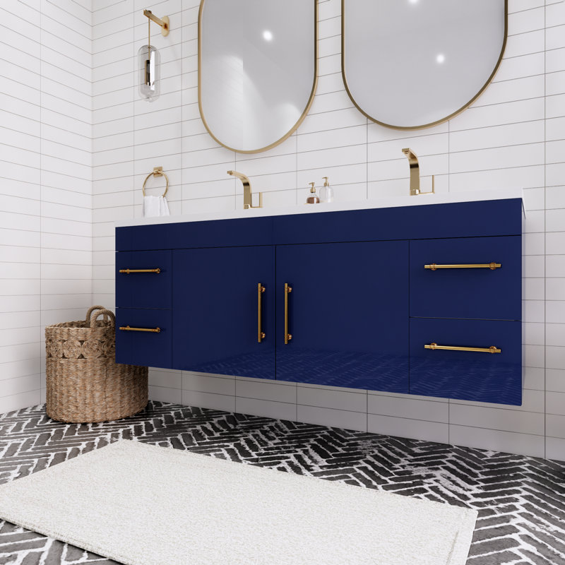 Ensemble de meuble-lavabo double 60 po Tenshi, Bleu nuit