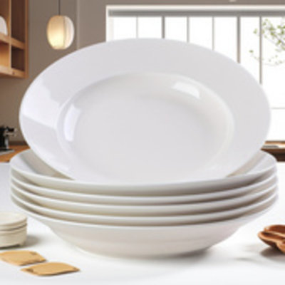 Ensemble de 6 assiettes plates en céramique blanches rondes, élégantes, durables pour une utilisation quotidienne et formelle