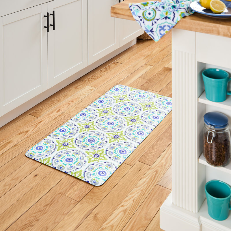 Tapis de cuisine anti-fatigue FIESTA Mali Tiles Geo Trellis, Bleu / vert / blanc