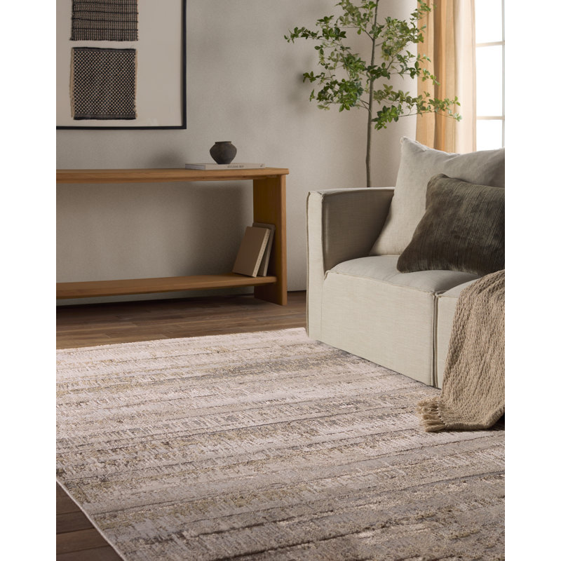 Tapis rayé taupe / crème 17 Stories, Rectangle 7 pi 10 po x 10 pi 6 po