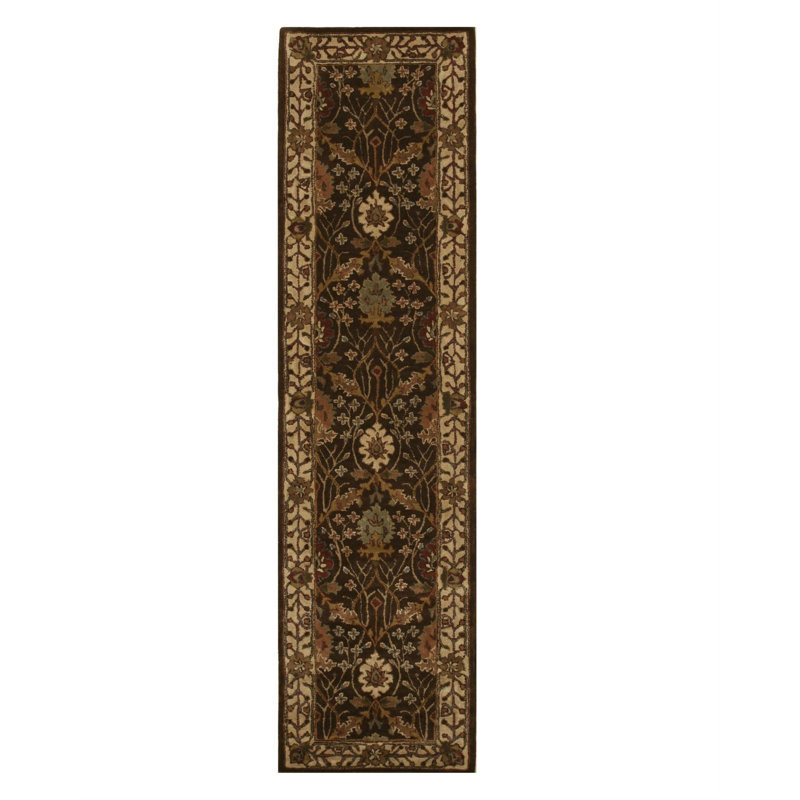 Hand Tufted Wool Floral Area Rug in Brown, 2'6 x 10'