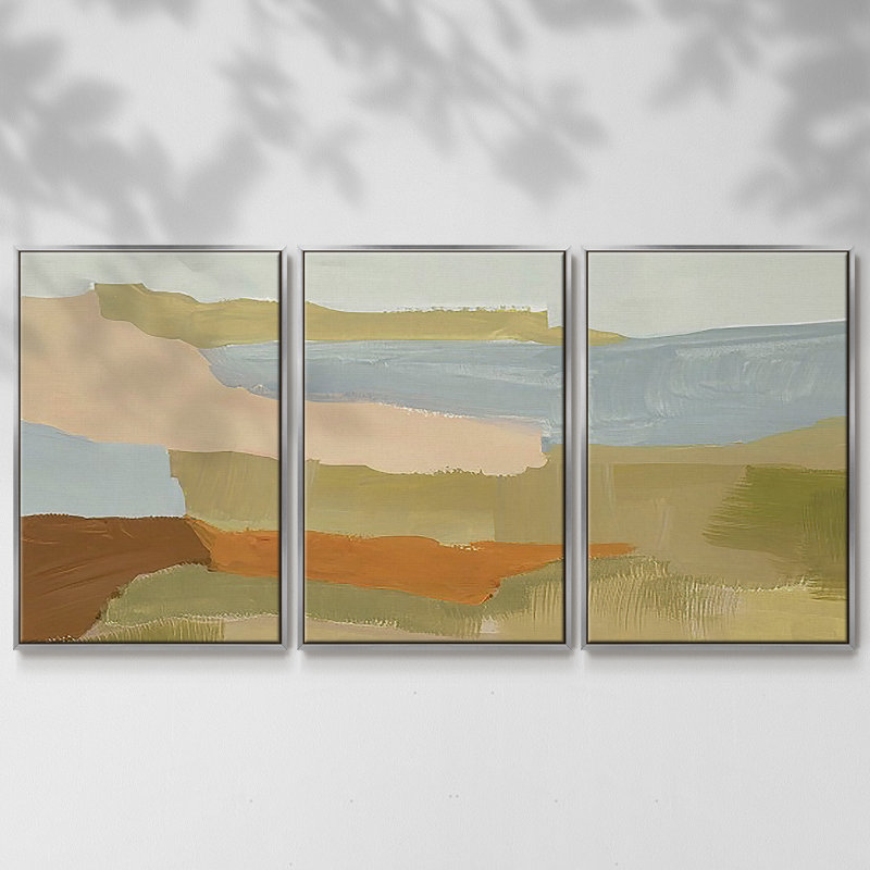 Stacked Landscape IV - Toile encadrée multi-pièces, Encadrement argenté, H 36 po x l 75 po