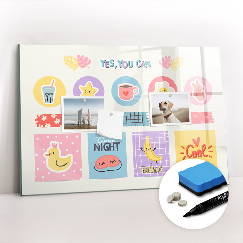 Magnetic Memo Board Whiteboard - 60 x 40 cm - Includes Marker and Magnets - School planner