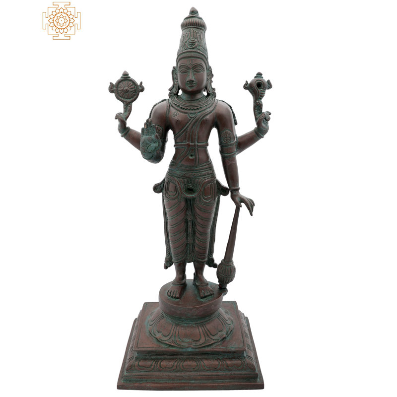 Chaturbhuja Bhagawan Vishnu debout sur piédestal Figuire