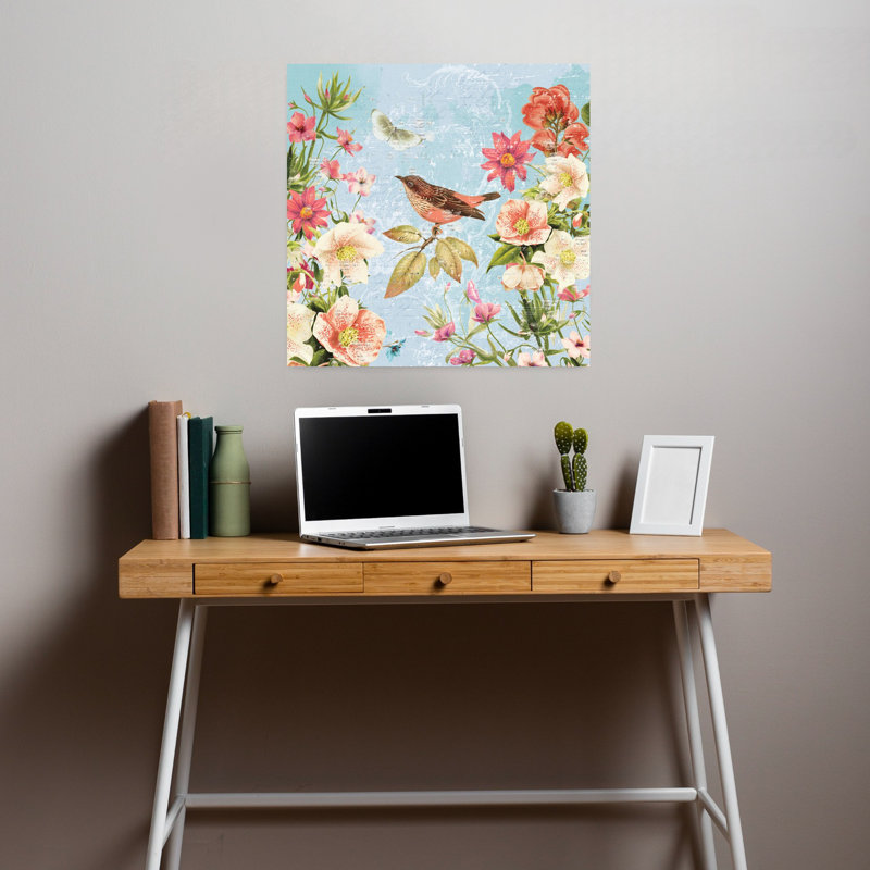 Art contemporain, art papillon et fleur, H 18 po x l 18 po