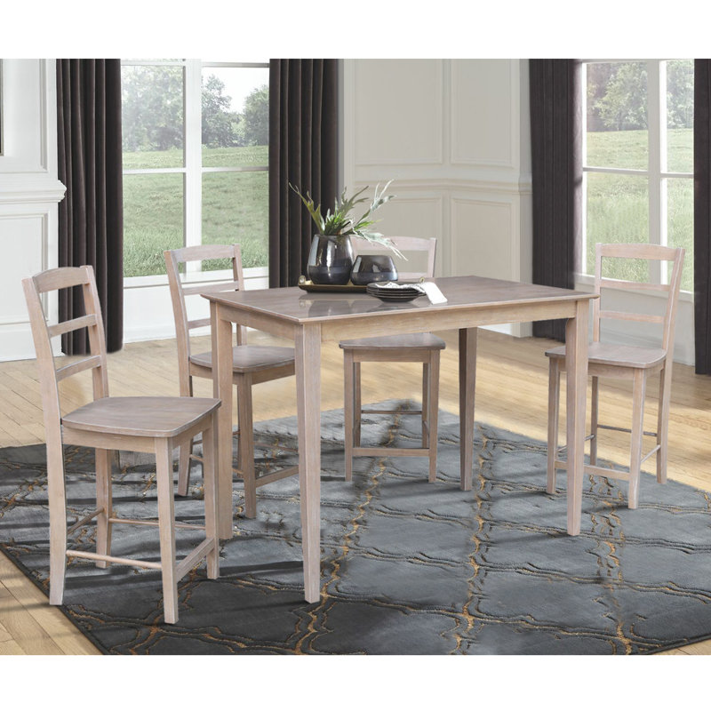Meknassi 4 - Person Solid Wood Top Four Leg Dining Set, Washed Gray Taupe