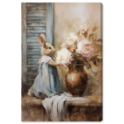 Floral Bunny Canvas Print Easter Wall Decor by Art Remedy, Gallery Wrapped, 10 x 15