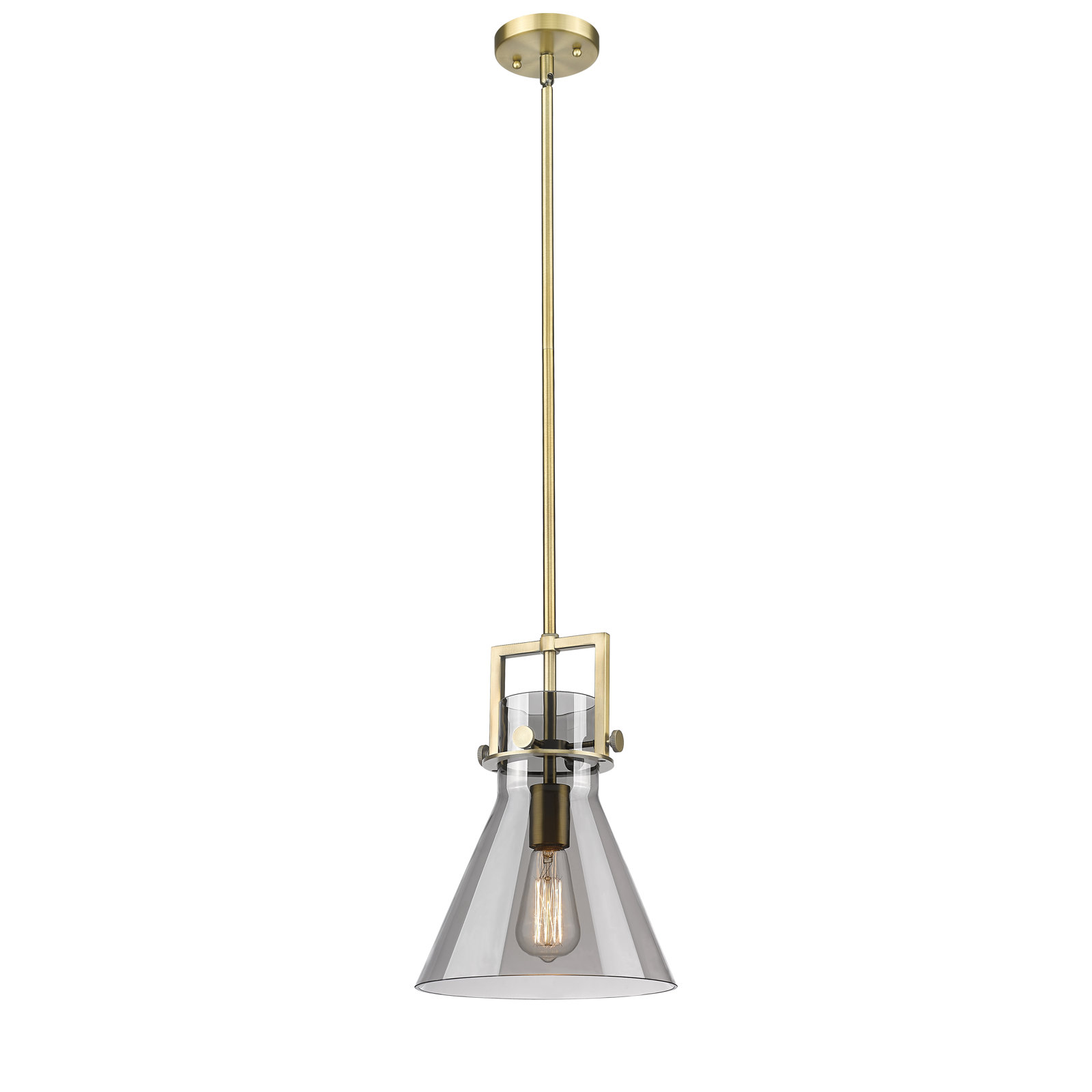 Coterie Single Light Glass Dimmable Pendant, Brushed Brass, Plated Smoke, 13.63" H x 10" W x 10" D