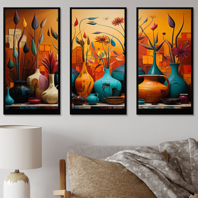 Orange Boho Pottery Expressions I - Boho Pottery Wall Art Decor