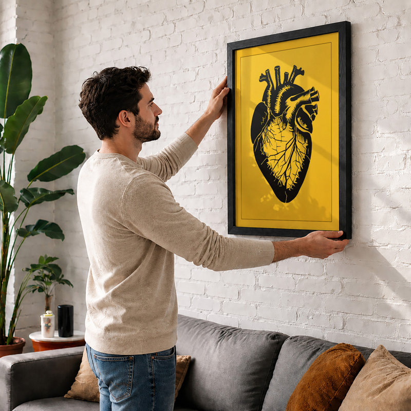 Anatomical Heart Graphic - Framed Print, Black, A4 - 29.7 x 21.0 cm
