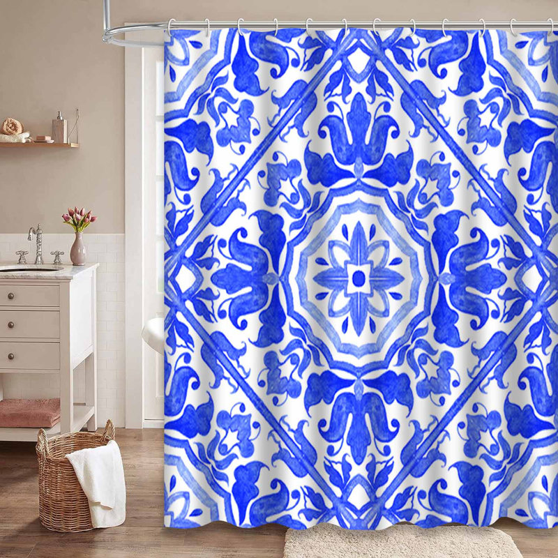 Rideau de douche Tiles Blue, L 72 po x l 78 po
