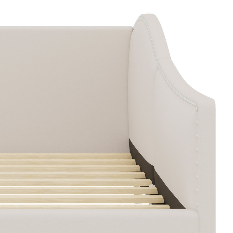 Lit de jour rembourré avec tête de lit et accoudoirs, Beige
