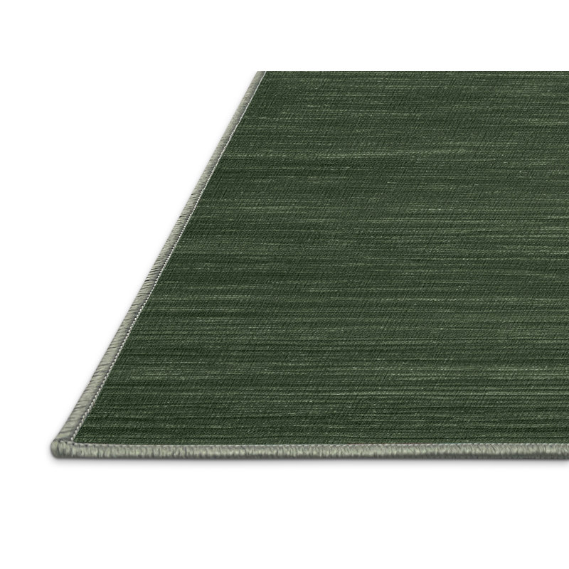 Machine Washable Solid Green Area Rug, Round 7'