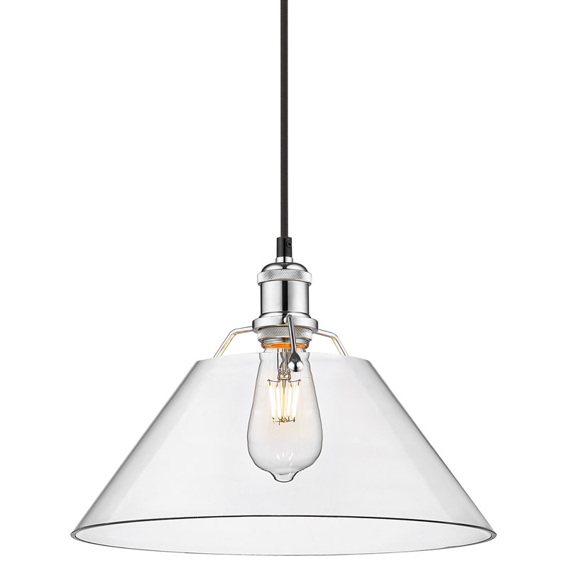 Luminaire suspendu conique à 1 lumière Weatherford, Chrome, H 131,5 po x l 14 po x P 14 po, Verre transparent