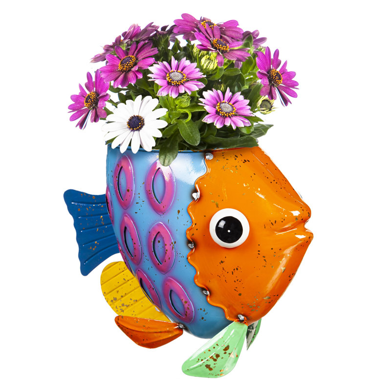 Colorful Metal Fish Indoor/Outdoor Planter Set of 3