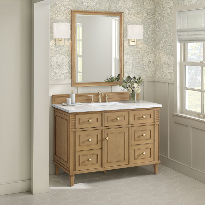 Lorelai 48'' W Single Vanity, Light Natural Oak, White Zeus Quartz, 8" Widespread