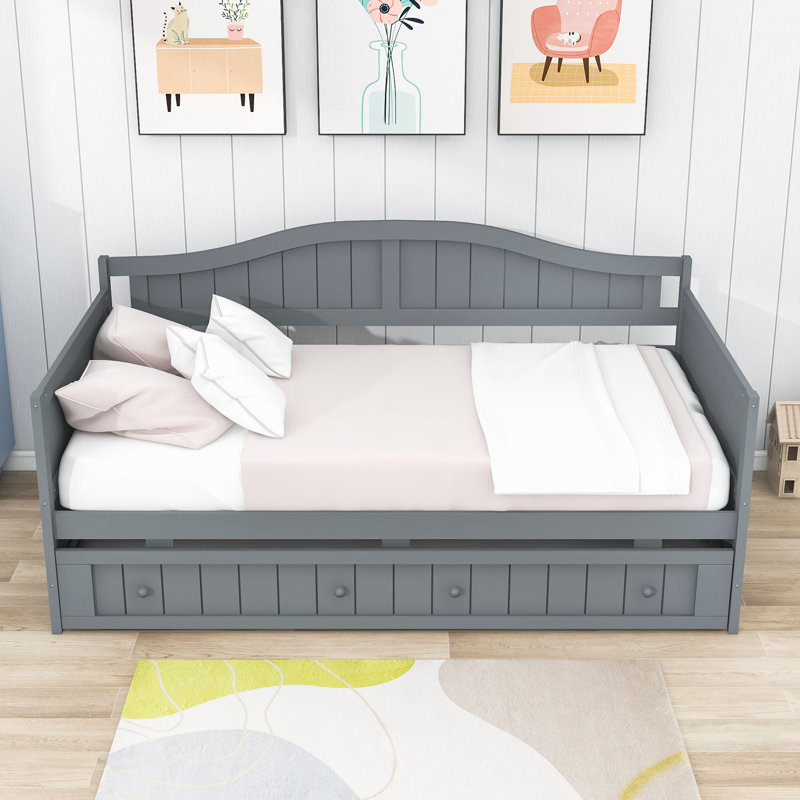 Lit de jour en bois avec couchette, gris