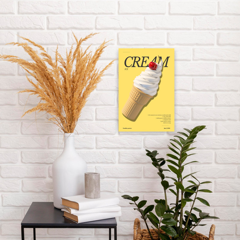 Art mural contemporain cerise crème glacée, H 18 po x l 12 po
