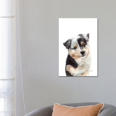 Australian Shepherd Puppy by Watercolor Luv - Wrapped Canvas Print
