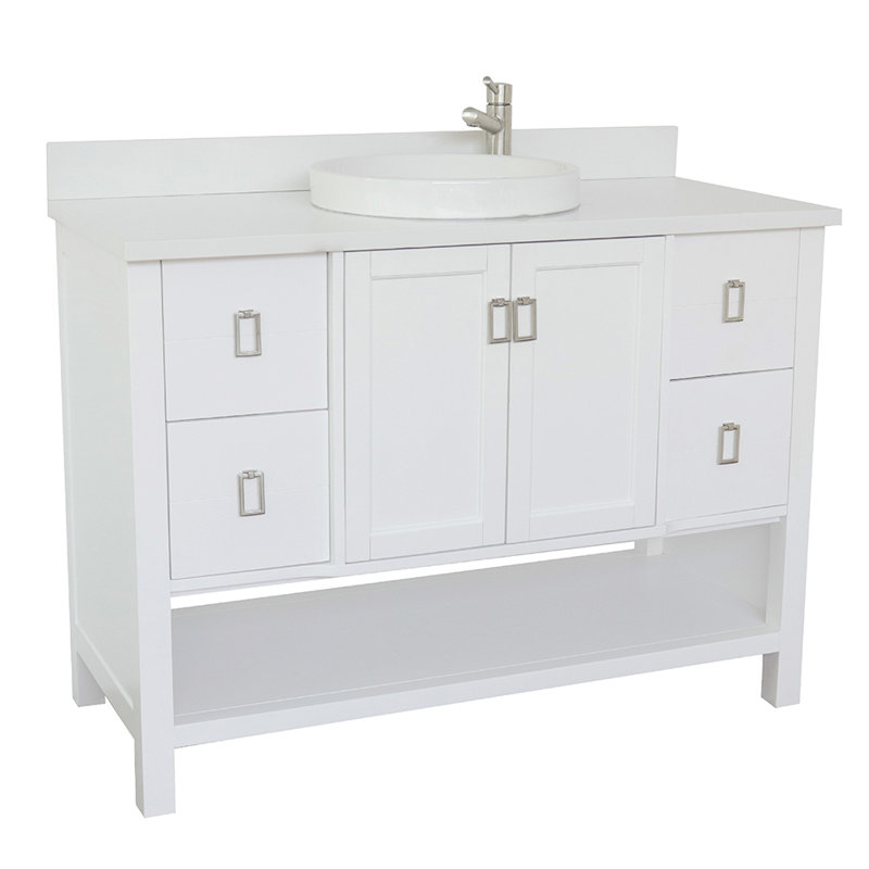 Wilhoit 49'' Single Bathroom Vanity with Top, White/White Quartz