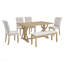Ensemble de table de salle à manger rectangulaire 6 pièces, pieds uniques, chaises rembourrées et banc pour une salle à manger élégante et confortable-653371845-653371846