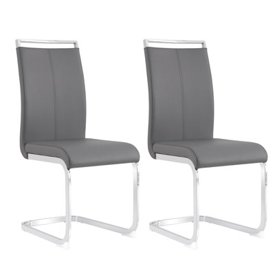 Ensemble de 2 chaises de salle à manger rembourrées en similicuir moderne avec base et poignées chromées